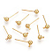 Brass Stud Earring Findings, with Loop, Nickel Free, Real 18K Gold Plated, 15mm, Hole: 1.2mm, Ball: 4mm in diameter, Pin: 0.7mm