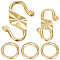 4Pcs 2 Size 925 Sterling Silver S-Hook Clasps, with 4Pcs Open Jump Rings, Real 18K Gold Plated, 9~11.5x5.5~8.5x1mm, 2Pcs/size