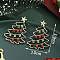 Alloy Stud Earrings, with Rhinestone, Golden, Christmas Tree, 39x30mm