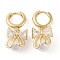 Rack Plating Brass Micro Pave Clear Cubic Zirconia Leverback Earrings for Women, with Plastic Pearl, Cadmium Free & Lead Free, Long-Lasting Plated, Bowknot, Real 18K Gold Plated, 29x14mm