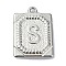 Anti-Tarnish 304 Stainless Steel Pendants, Rectangle with Letter Charm, Letter S, 24.5x18x3mm, Hole: 1.8mm