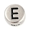 925 Sterling Silver Flat Round with Letter Beads, with 925 Stamp, Antique Silver, Letter E, 6.5x3mm, Hole: 1.2mm