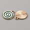 Christmas Themed Alloy Enamel Pendants, Golden, Flat Round with Vortex Pattern, Dark Green, 18x15x1.3mm, Hole: 1.6mm