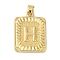 Rack Plating Brass Pendants, Long-Lasting Plated, Lead Free & Cadmium Free, Square with Letter Charms, Letter H, 24x17x2.5mm, Hole: 4x3.5mm