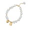 Heart & Rectangle Zinc Alloy Charm Bracelets, Plastic Pearl Beaded Bracelets for Women, Golden, 5-7/8 inch(15cm)