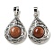 Synthetic Goldstone Pendants, Rack Plating Brass Hollow Teardrop Charms, Cadmium Free & Lead Free, Platinum, 29.5x19.5x7.5mm, Hole: 7.5x5mm