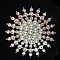 Imitation Pearl Alloy Flower Brooch, with Crystal Rhinestone, Platinum, 50mm