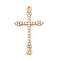 Brass Micro Pave Lavender Blush Cubic Zirconia Cross Connector Charms, Lead Free & Cadmium Free, Long-Lasting Plated, Rack Plating, Real 18K Gold Plated, 31.5x18.5x2.5mm, Hole: 1.4mm
