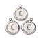 304 Stainless Steel Enamel Pendants, Flat Round with Moon Charm, Stainless Steel Color, 17.5x15x2.5mm, Hole: 2mm