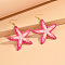 Starfish Raffia Dangle Earrings, Golden, with Iron Earring Findings, Pink, 76x56mm