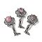 Angel Brass Natural Rhodonite Pendants, with Jump Ring, Antique Silver, 38x19.5x7.5~9.5mm, Hole: 2x6.5mm