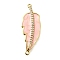 Brass Micro Pave Clear Cubic Zirconia Enamel Leaf Connector Charms, Real 18K Gold Plated, Rack Plating, Long-Lasting Plated, Lead Free & Cadmium Free, Misty Rose, 32.5x12x2mm, Hole: 1.2mm