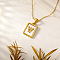 Rectangle 304 Stainless Steel Pave Natural White Shell Initial Pendant Necklaces for Women, Real 18K Gold Plated, Letter W, 15.75 inch(40cm)
