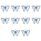 10Pcs Alloy Pendants, Butterfly, with Rhinestone and Resin, Silver, Deep Sky Blue, 14x17x5mm, Hole: 2mm