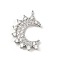Brass Micro Pave Cubic Zirconia Pendants, Moon, Long-Lasting Plated, Cadmium Free & Lead Free, Rack Plating, Platinum, 23.5x15.5x3.5mm, Hole: 1.5mm