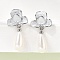 Brass Enamel Stud Dangle Earrings, Flower, with ABS Plastic Pearl, Cadmium Free & Lead Free, Rack Plating, Long-Lasting Plated, Platinum, 28.5x14.5mm