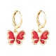Boucles d'oreilles créoles huggie pendantes papillon en émail EJEW-JE04725-2