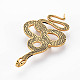 ヘビのブローチ  バックパックの服のための201つのステンレス鋼の動物の襟章  ニッケルフリー＆鉛フリー  ゴールドカラー  70x37x7mm  ピン：0.7mm JEWB-N007-009G-FF-2