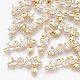 キュービックジルコニアのリンク  18KGP本金メッキ  真鍮パーツ  心と愛という言葉  透明  10x19.5x3.5mm  穴：1mm KK-S348-085-2