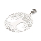 Flat Round with Tree of Life 201 Stainless Steel Filigree Pendant Decorations X-HJEW-JM00573-03-2