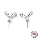 Rhodium Plated Rack Plating 925 Sterling Silver Rabbit Ear Peg Bails, Long-Lasting Plated, for Half Drilled Beads, with S925 Stamp, Real Platinum Plated, 10x8x3.5mm, Pin: 0.8mm