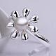 Flower Silver Plated Brass Round Imitation Pearl Finger Rings For Party RJEW-BB08765-8-4