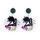 Dyed Printed Fashion Lady Wooden Dangle Stud Earrings EJEW-JE03221-09-1