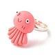 レジン3Dデビルフィッシュアジャスタブルリング  女性のための動物の真鍮の指輪  ピンク  usサイズ4 3/4(15.4mm) RJEW-JR00428-08-4