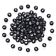 Black Opaque Acrylic Beads, Flat Round with White Number, 7x3.5mm, Hole: 1.2mm, about 100pcs/bag.
