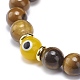 Oeil de tigre naturel et mauvais œil au chalumeau bracelet extensible perlé rond BJEW-JB08713-01-4