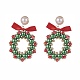 Aretes colgantes de corona navideña trenzada con perla de vidrio EJEW-TA00082-1
