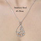201 Stainless Steel Hollow Teardrop with Flower Pendant Necklace NJEW-OY002-07-3