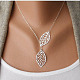 Simple Hollow Leaf Alloy Lariat Necklaces, Antique Silver, 16.5 inch