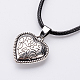 Antique Silver Alloy Heart Waxed Cord Pendant Necklaces NJEW-O087-04-2