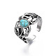 Gothic Punk Skull Alloy Open Cuff Ring with Oval Synthetic Turquoise for Men Women RJEW-T009-53-4