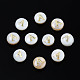 Perles de coquillages naturels d'eau douce, avec ornements en métal gravé en laiton doré, plat rond avec la lettre, couleur de coquillage, letter.a, 6x4mm, Trou: 0.8mm