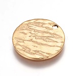 Ion Plating(IP) Stainless Steel Pendants, Textured, Flat Round, Golden, 15x1mm, Hole: 1.5mm