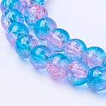 1 Strang  zwei Töne  transparente runde Crackle Perlen  Stränge, Verdeck blau, 6 mm, Bohrung: 1.3~1.6 mm, ca. 133 Stk. / Strang, 31.4 Zoll