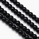 Crystal Glass Round Beads Strands, Black, 6mm, Hole: 1mm, about 69pcs/strand, 16.1 inch