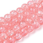 1Strand Salmon Transparent Crackle Glass Round Beads Strands, 8mm, Hole: 1.3~1.6mm, about 100pcs/strand, 31.4 inch