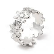 304 Stainless Steel Sunflower Open Cuff Ring for Women RJEW-E063-08P