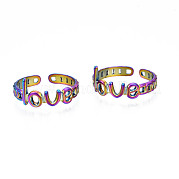 Ion Plating(IP) Rainbow Color 304 Stainless Steel Word Love Open Cuff Ring for Women RJEW-S405-262M