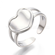 304 Stainless Steel Heart Cuff Rings RJEW-N038-118P