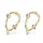 Brass Micro Pave Clear Cubic Zirconia Stud Earring Findings KK-T062-48G-NF