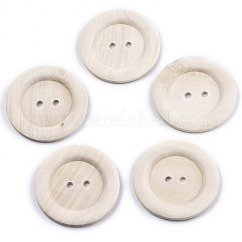 Botones grandes de madera natural, 2 agujero, borde ancho, botón de madera sin terminar, plano y redondo, PapayaWhip, 59~60x5mm, agujero: 5 mm