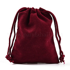 Pochettes rectangle en velours, sacs-cadeaux, rouge foncé, 9x7 cm