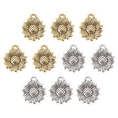 10 pièces 2 couleurs tournesol pendentifs en alliage de style tibétain, sans cadmium et sans plomb, couleur mixte, 18x15.5x2.5mm, Trou: 2mm, 5 pcs / couleur