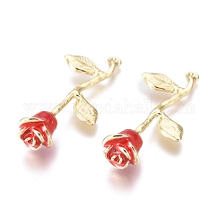 Pendente in lega, con smalto, grande fiore di rosa, oro, rosso, 38x17x9mm, Foro: 1.2 mm