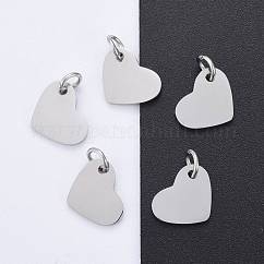 Anlaufgeschützte 201 Edelstahl-Stempel-Leeranhänger, Hochglanzpolierte Oberfläche, Herz, Edelstahl Farbe, 10x12x1 mm, Bohrung: 3.5 mm