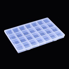 Contenitori di stoccaggio perline in polipropilene (pp), Scatole organizer a 28 scomparto, con coperchio a cerniera, rettangolo, chiaro, 28.4x19.4x2.1cm, Vano: 4.5x3.8 cm